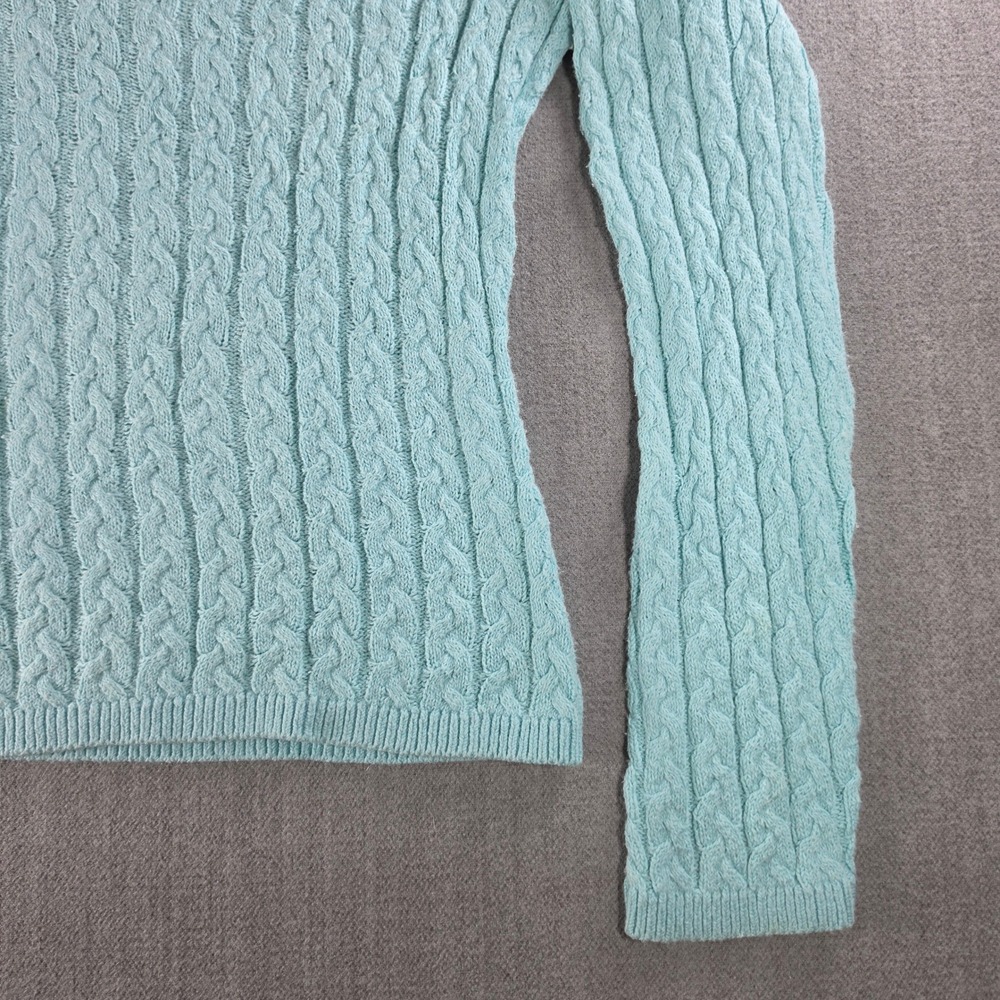 Talbots Sweater Womens Medium Petites Light Blue Cable Knit V-Neck Cotton Blend - Picture 10 of 16